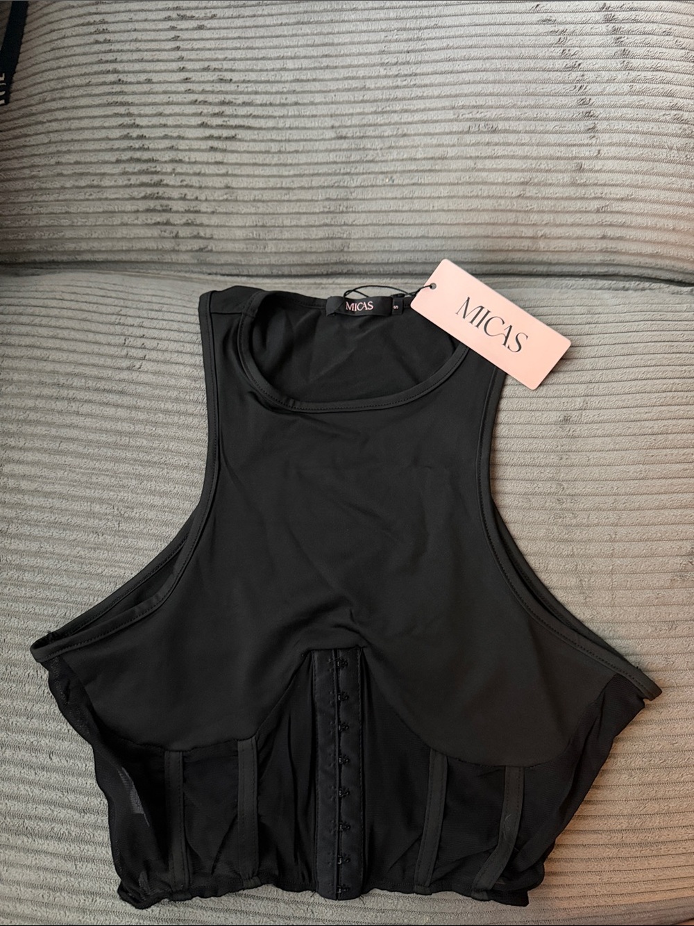 MICAS Black Sculpted High-Neck Racerback Crop Top